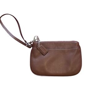Coach Mini Bag Wristlet Wallet Brown Leather Lavender Lining